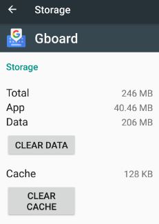 Очистити кеш програми клавіатури Gboard в Android