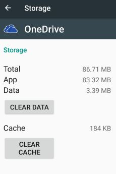 очистити кеш-пам’ять Microsoft onedrive в android