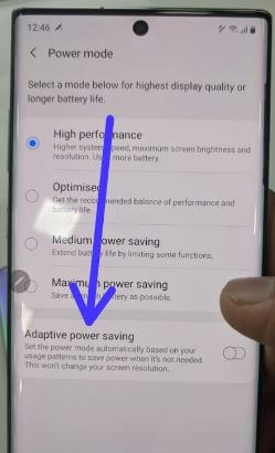 Увімкніть адаптивне енергозбереження Note 10 plus